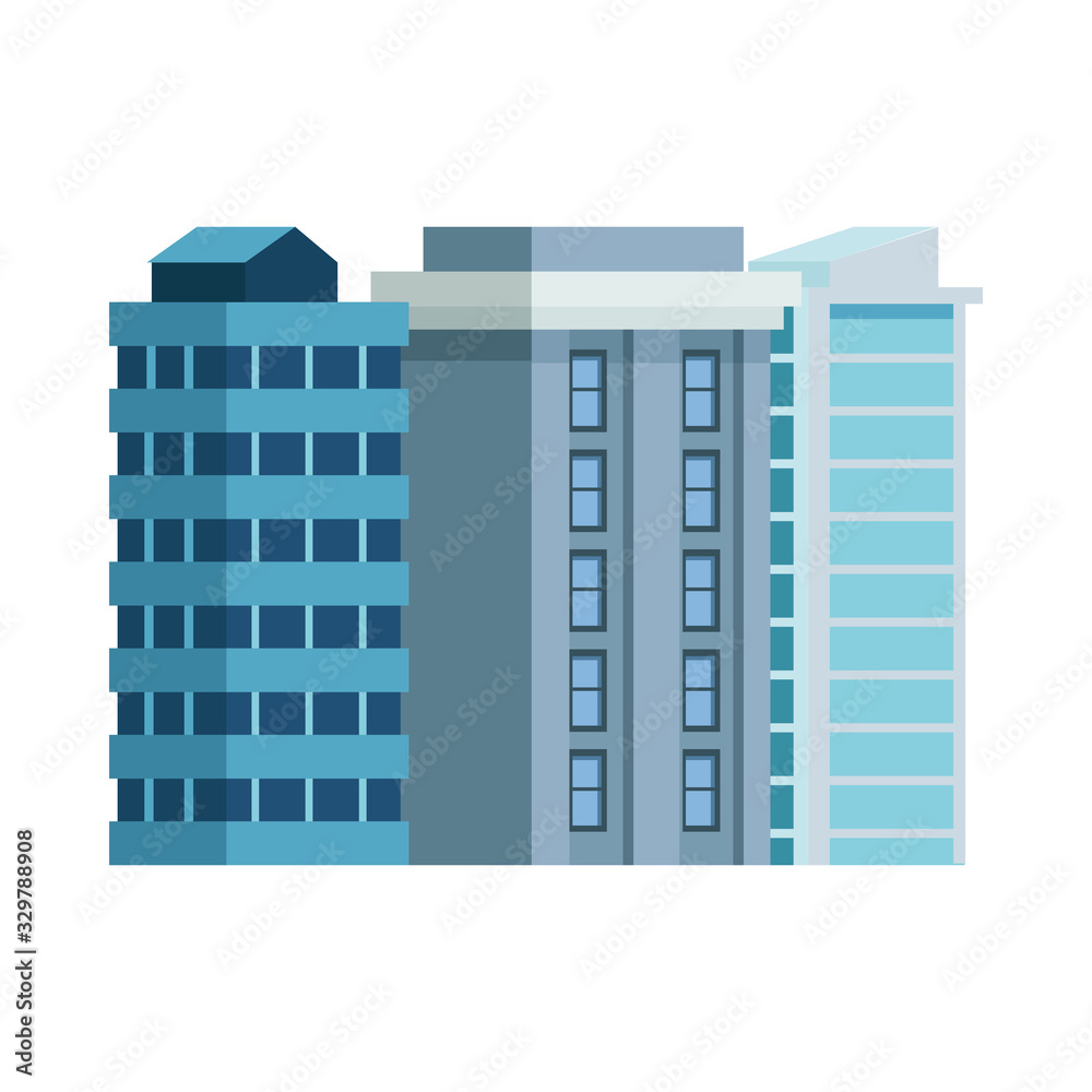 three buildings with windows isolated icon three buildings with windows isolated icon