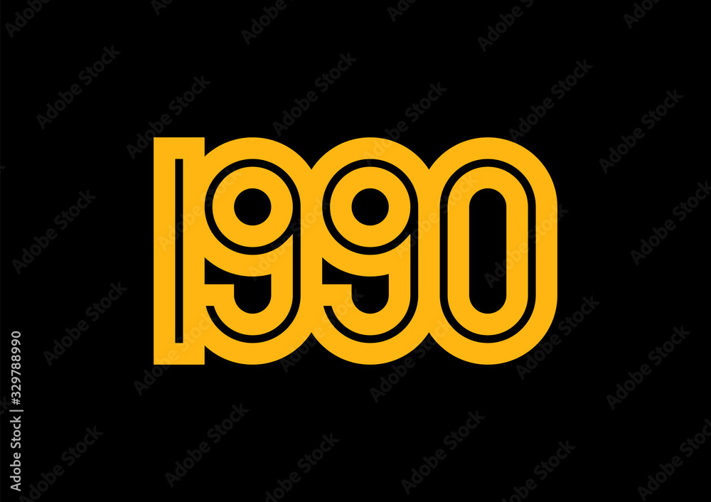 Yellow year 1990 vector text on black background Yellow year 1990 vector text on black background