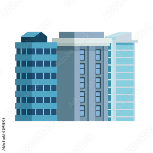 three buildings with windows isolated icon