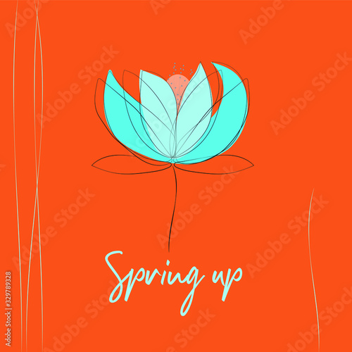 Creative digital illustration of  Spring colors flower. Lettering Spring up. Vector illustration for spring season design and projects. 