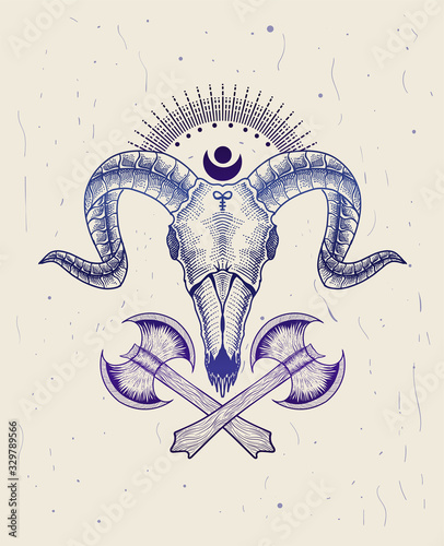 goat skull with weapon on white background-vector