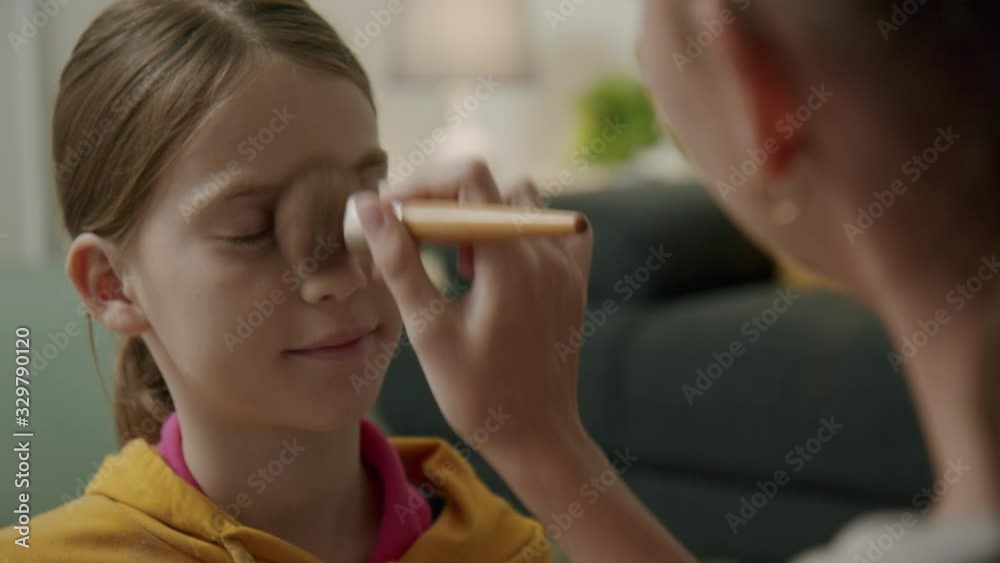 Sisters Playing With Makeup Powder Cosmetics Together Sisters Playing With Makeup Powder Cosmetics Together