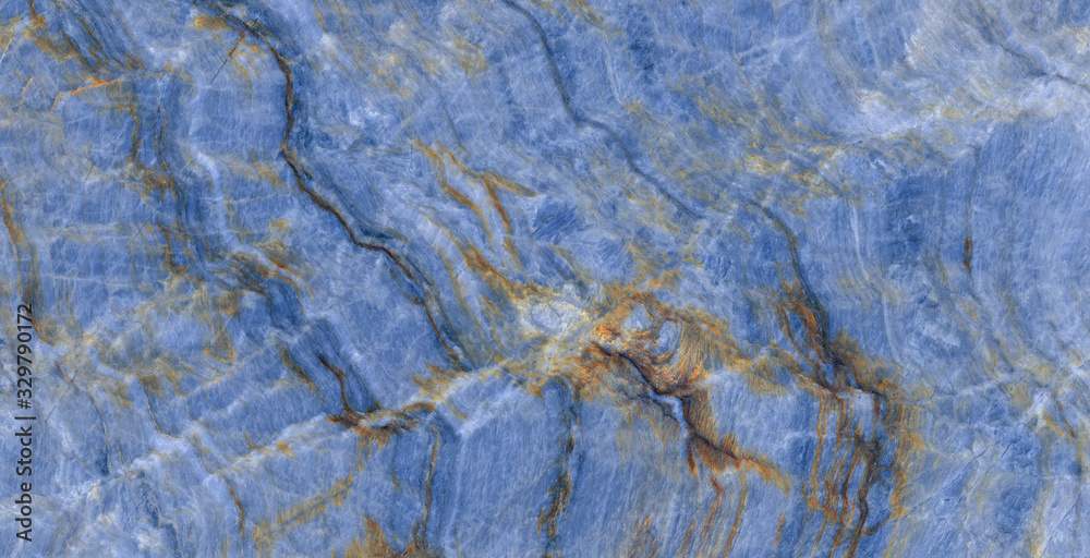 Luxurious blue agate marble texture with brown veins, polished marble quartz stone background striped by nature with a unique patterning, it can be used for interior home décor tile and ceramic tile.