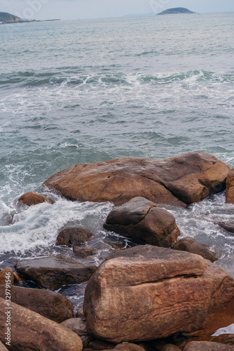 rough sea waves and majestic rocks