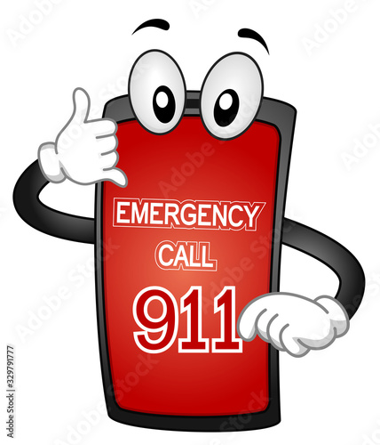 Mascot Phone Call Emergency 911 Illustration