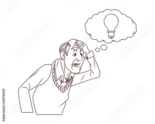 old grandfather with bulb in speech bubble