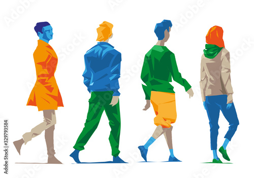 Uomini camminano di spalle. Persone della società moderna - Illustrazione vettoriale