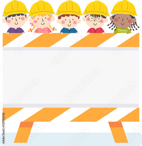 Kids Construction Engineer Sign Board Illustration