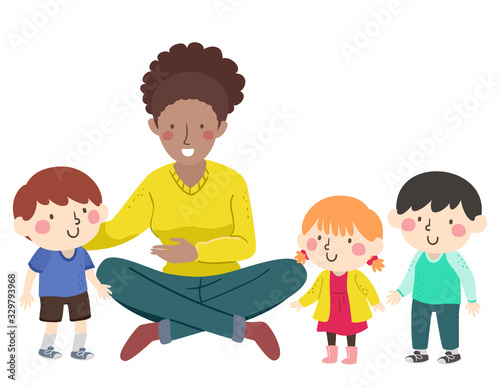 Kids Introduce New Friend Teacher Illustration