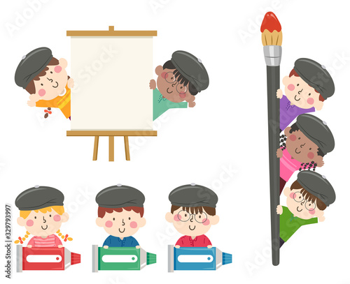 Kids Painters Borders Illustration