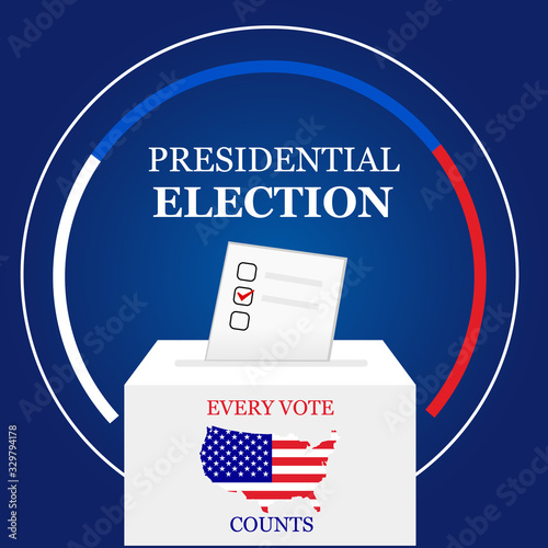 2020 United States of America Presidential Election voting banner. Election design with white ballot box illustration