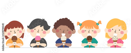 Kids Eat Ice Cream Illustration