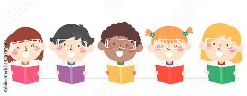 Kids Scientists Read Book Illustration