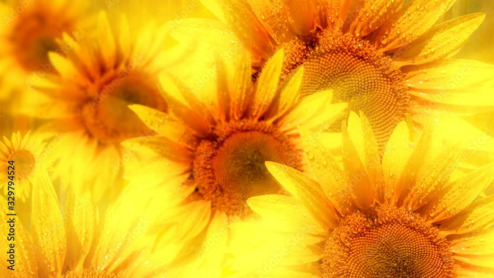 background of blooming sunflowers with raindrops background of blooming sunflowers with raindrops