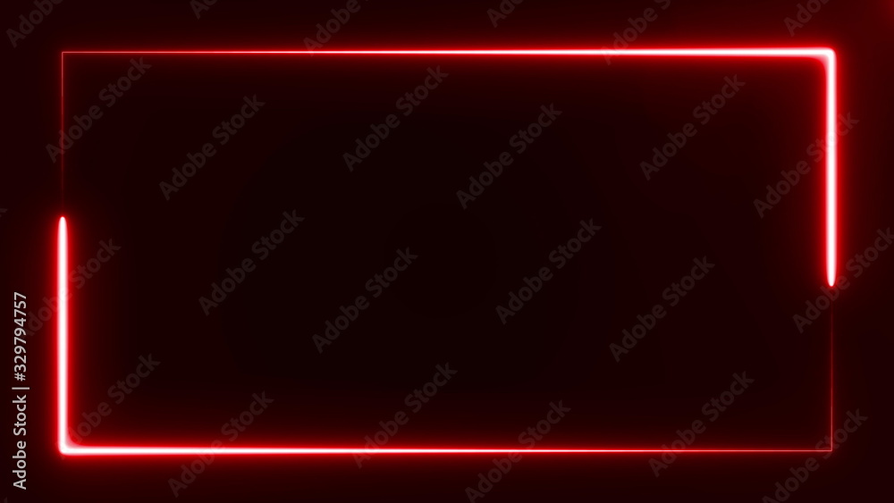 beautiful bright red light neon rectangle frame on black background, abstract digital 3d rendering 4K video - obrazy, fototapety, plakaty 