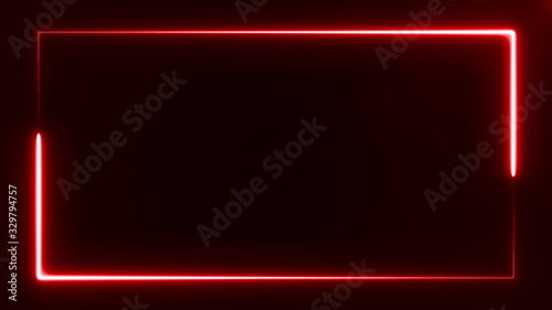 beautiful bright red light neon rectangle frame on black background, abstract digital 3d rendering 4K video