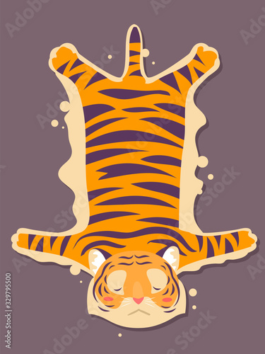 Mascot Sad Tiger Skin Rug Illustration