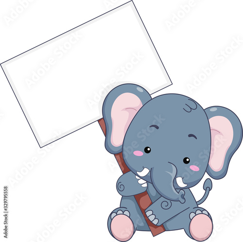Elephant Hold Signboard Illustration