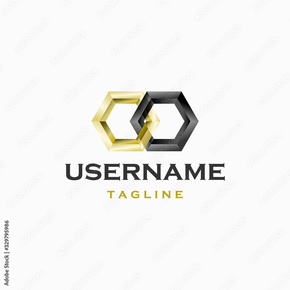 hexagon rings logo design inspiration . golden black rings logo design