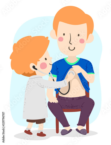 Kid Boy Role Play Doctor Dad Patient Illustration