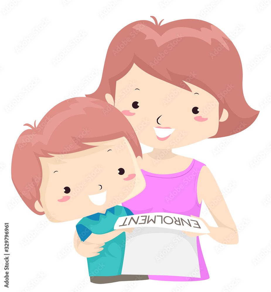 Kid Boy Mom Enrollment Paper Illustration Kid Boy Mom Enrollment Paper Illustration