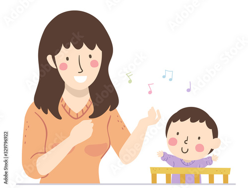 Kid Boy Baby Mom Sing Illustration