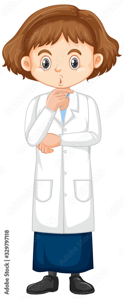Girl in science gown standing on white background Girl in science gown standing on white background