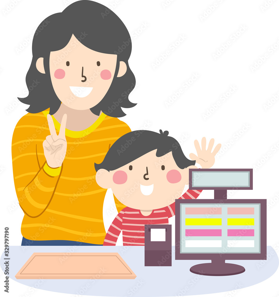 Kid Boy Mom Teach Kid Order Illustration Kid Boy Mom Teach Kid Order Illustration