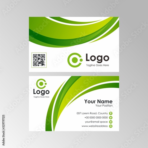 Abstract wave business card with fresh green color design, professional name card template vector