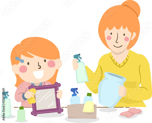 Kid Girl Mom Teach Cleaning...