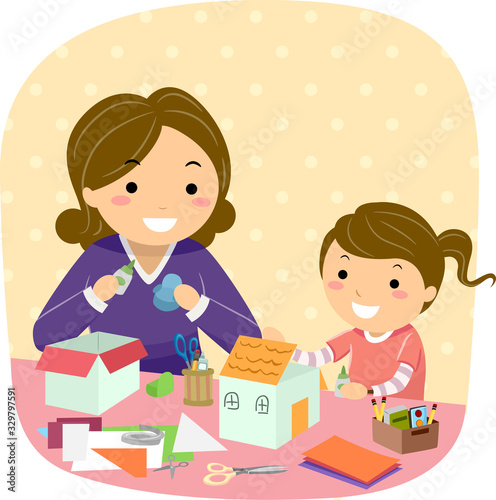 Stickman Kid Girl Mom Paper...