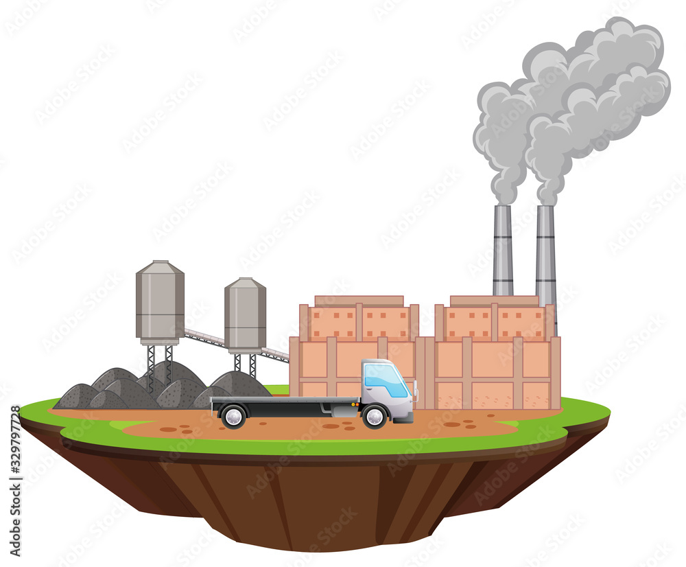 Obraz premium Scene with factory buildings and lorry truck