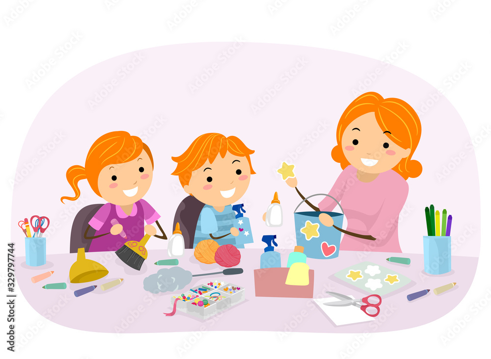 Stickman Kids Mom Cleaning Chores Illustration Stickman Kids Mom Cleaning Chores Illustration