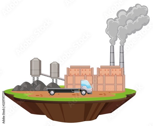 Scene with factory buildings and lorry truck