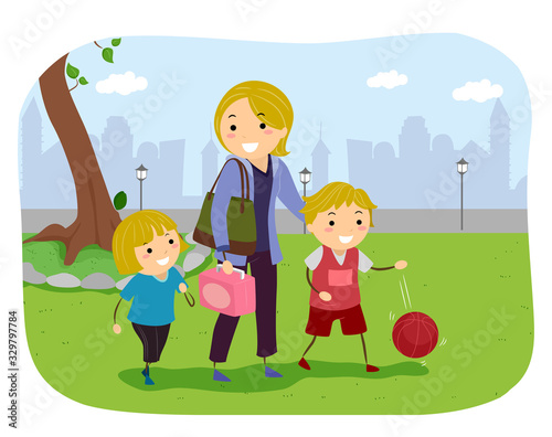 Kids Mom Physical Activity Illustration