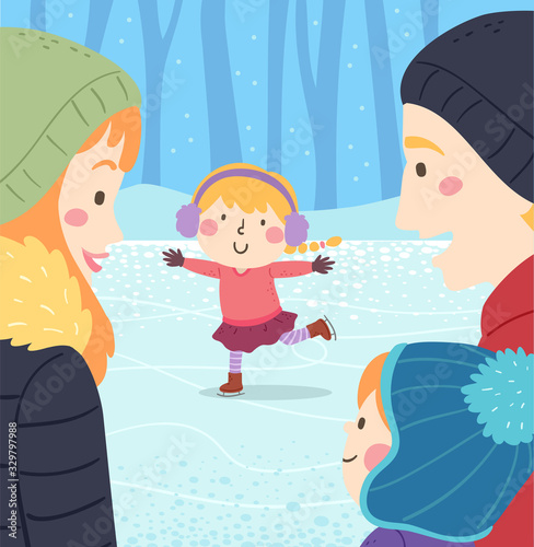 Kid Girl Ice Skate Family W...