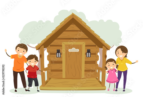 Stickman Family Off Grid Cabin Illustration