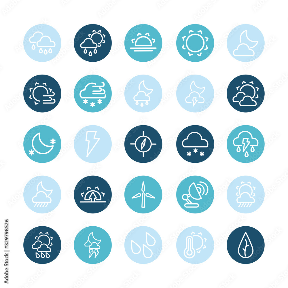 set of icons weather, block and flat style icon set of icons weather, block and flat style icon