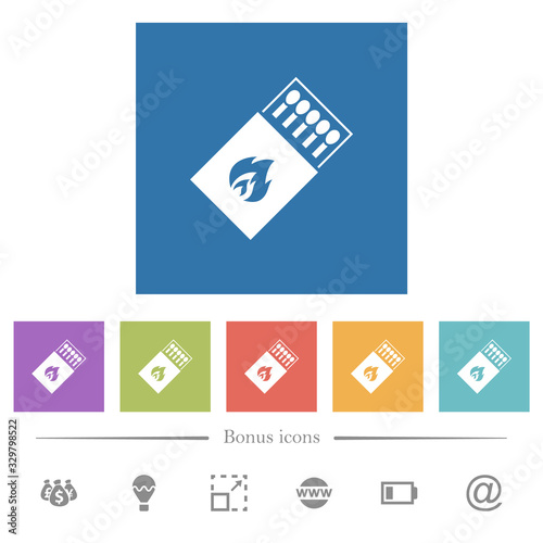 Box of matches flat white icons in square backgrounds