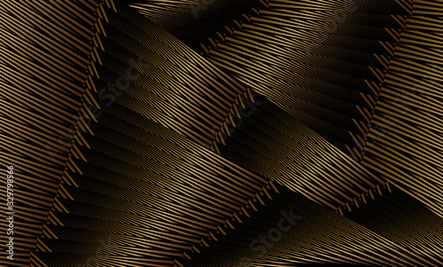 Abstract halftone lines gold background, metallic effect geometric dynamic pattern, vector modern design texture.