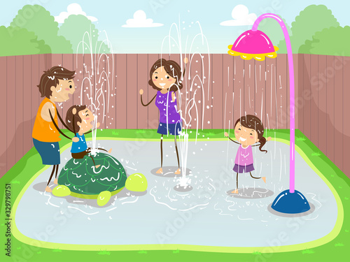 Stickman Family Splash Pod Backyard Illustration