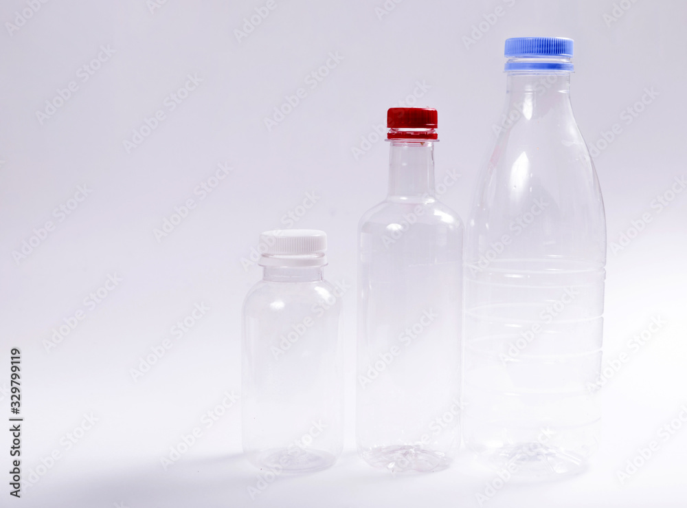 Three empty plastic bottles on a white background Three empty plastic bottles on a white background