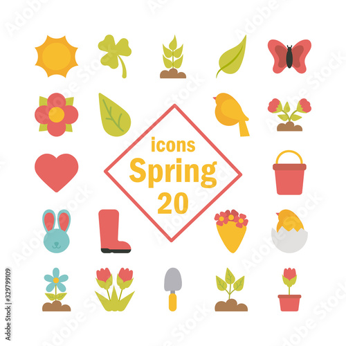set of spring icons on white background