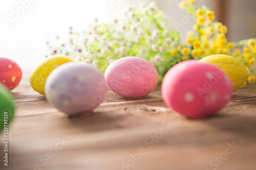 Easter eggs on a old wooden surface