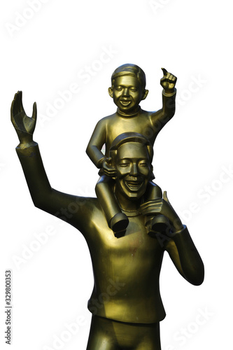 Statue of dad and son isolated on white background. © nitimongkolchai