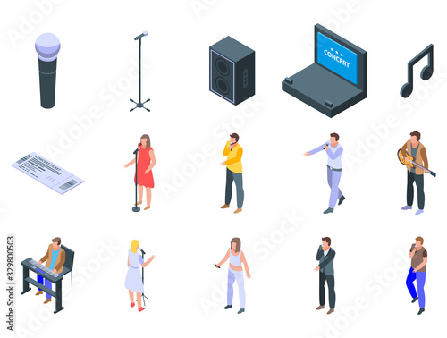 Singer icons set. Isometric set of singer vector icons for web design isolated on white background