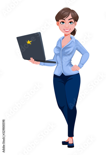 Young beautiful business woman cartoon character