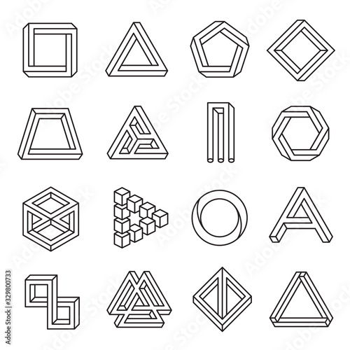 Impossible shape creative icon set, geometrical object