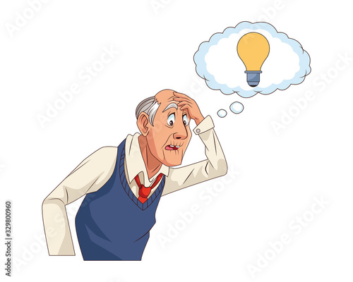 old grandfather with bulb in speech bubble