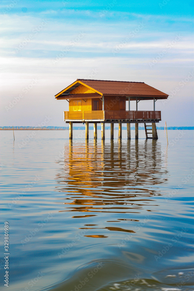Wooden house on the sea water,Thailand
